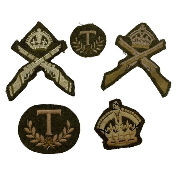 Lot of 5, Canadian Marksmen Patches, Rank Crown & T Insignia