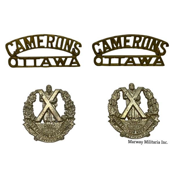 WW2 era Cameron Highlanders of Ottawa (MG) Collar Badge & Shoulder Title Lot