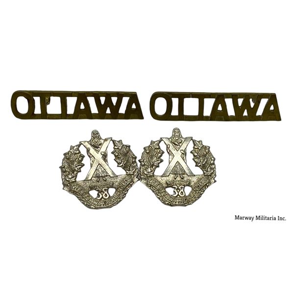WW2 era, Ottawa Highlanders Collar badge & Shoulder Title Badge Pair
