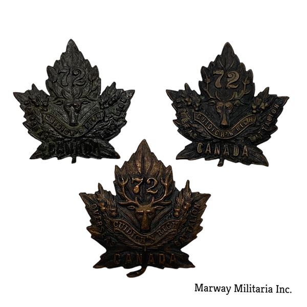 WW1 CEF 72nd Battalion Collar Badge Lot