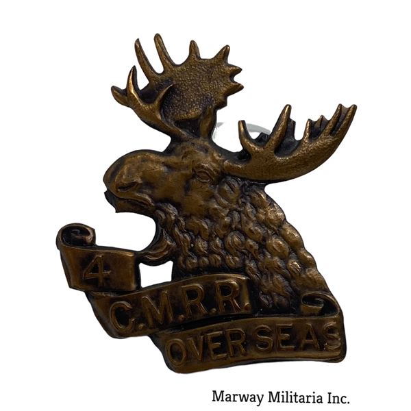 WW1 CEF 4th CMRR Canadian Mounted Rifles Cap Badge