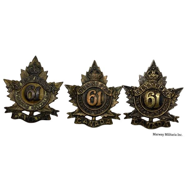 WW1 CEF Collar Badge Lot of 3. 61st Battalion