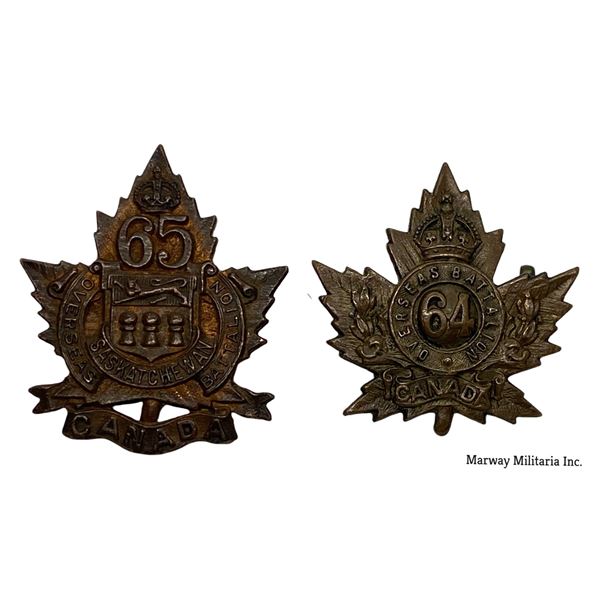 WW1 CEF Collar Badge Lot 64th & 65th Battalions