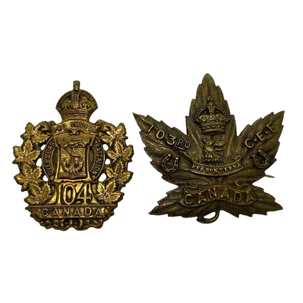 WW1 CEF 103rd & 104th Battalion Collar Badge Lot