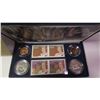 Image 2 : 1953 – 2003 Queen Elizabeth II Coronation Stamp & Coin Set. Includes 4 coins and 4 Mint Stamps. Hous