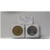 Image 1 : Lot of 2 1971 Regina Western Regional Coin Exhibition Medals. Includes Brass & Nickel. Uncirculated.