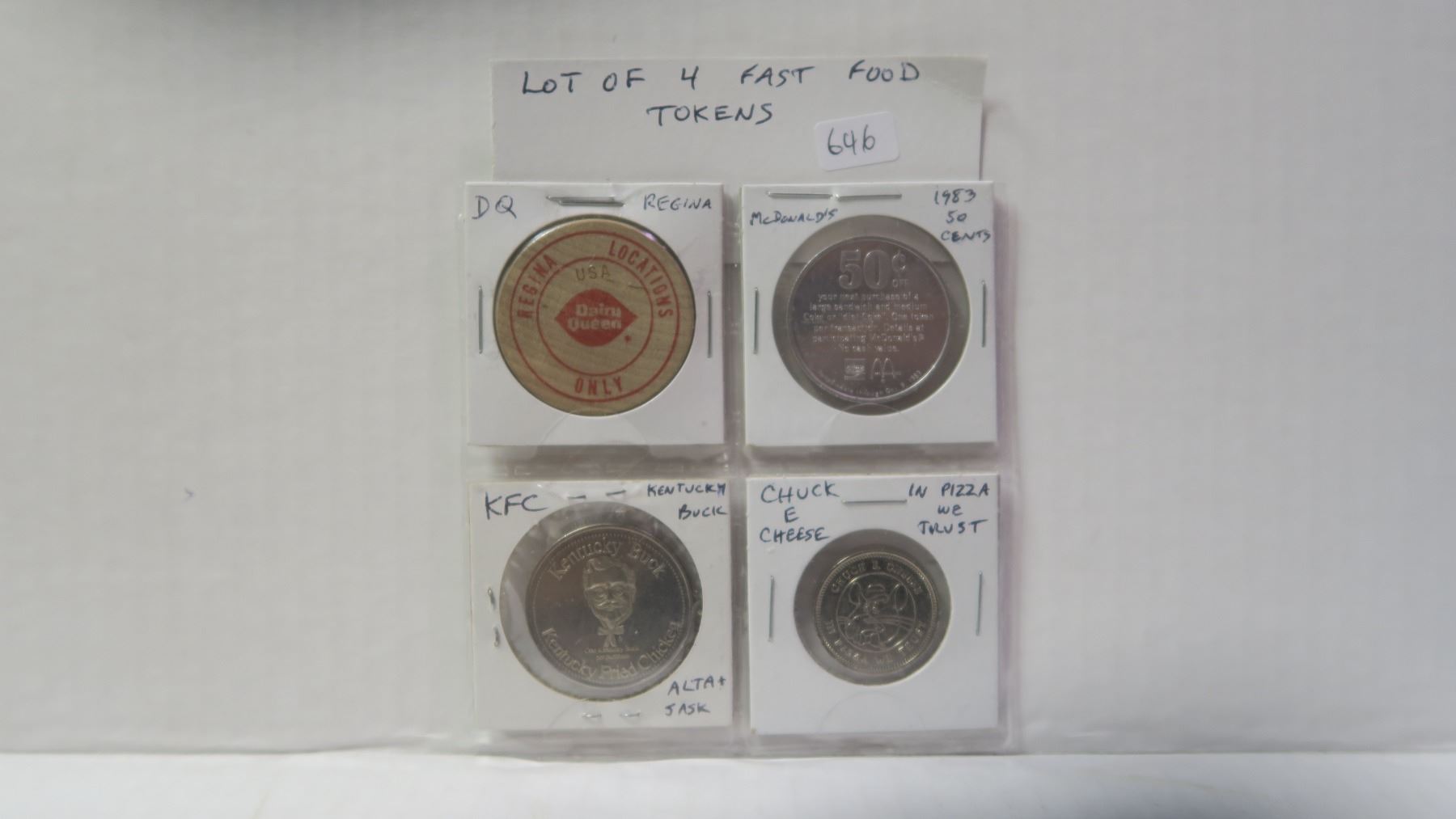Lot of 4 Fast Food Tokens. Includes Dairy Queen, McDonald’s, Kentucky ...
