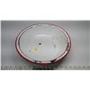 Image 1 : Large enamel bowl; white with red trim, some wear