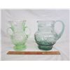 2 Pieces of Vintage Green Glass Water Pitcher and Vase no damage