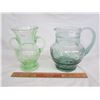 Image 2 : 2 Pieces of Vintage Green Glass Water Pitcher and Vase no damage
