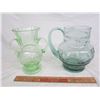 Image 3 : 2 Pieces of Vintage Green Glass Water Pitcher and Vase no damage