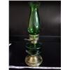 Image 1 : Green Huricane Lamp w/green glass shade and brass base - wick intact