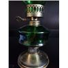 Image 2 : Green Huricane Lamp w/green glass shade and brass base - wick intact