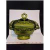 Image 1 : Vintage Green Indiana Glass Pedestal Covered Candy Dish