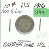 Image 1 : U.S. 1916 Barber dime H1, .900 silver