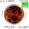 Image 1 : U.S. Liberty dollar .999 copper coin proof like