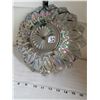 Image 1 : Vintage carnival glass scalloped bowl. Iridescent smoke grey, star center.