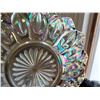 Image 3 : Vintage carnival glass scalloped bowl. Iridescent smoke grey, star center.