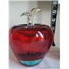 Image 2 : Large solid glass apple paper weight & fruit basket glass apple.