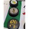 Image 4 : PA raiders lot. Old pucks, flag, bobble head & North Star cards of former Raider Mike Modano.