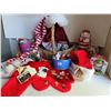Image 1 : Christmas lot. Various santa hats & stockings, ornaments, gift tags, lapel pins, snow maker, solar e
