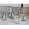 Image 1 : Mid century pinstripe glass ice bucket with 2 high ball glasses & 2 whisky glasses.