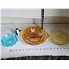 Image 1 : Indiana glass Amber Killarney pattern, 2 part relish dish,(small chip) Blue Davidson glass bowl (cra