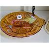 Image 4 : Indiana glass Amber Killarney pattern, 2 part relish dish,(small chip) Blue Davidson glass bowl (cra