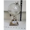 Image 1 : Desk top etched glass Globe in metal stand.