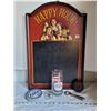 Image 1 : Wooden 3D Happy hour chalkboard with various beer advertising products.