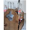 Image 4 : Vintage Coca-cola, pop shoppe, Hires & Stubby bottles in a wood carrier.