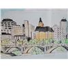 Image 5 : Framed water colour of Saskatoon Sk. Bridge & city. Signed by artist Paul Jacoby.