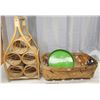 Image 1 : Wicker wine rack - 1930s Splint wicker basket & tray