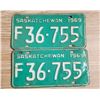 Image 1 : Set of 2, matching 1969 License plate SK farm