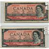 Image 1 : Lot of 2 Canada 'Non Test' $2 bills,  Beattie Rasminsky, G/R0491908 & G/R1548054