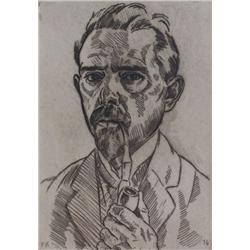JEAN PAUL KAYSER H.Sig. Etching German Selfportrait