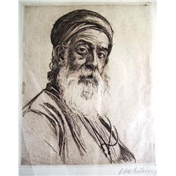 EPHRAIM LILIEN Signed Etching Israeli Bezalel Judaica