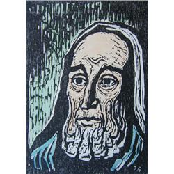 JAKOB STEINHARDT Hand Colored Woodcut Judaica