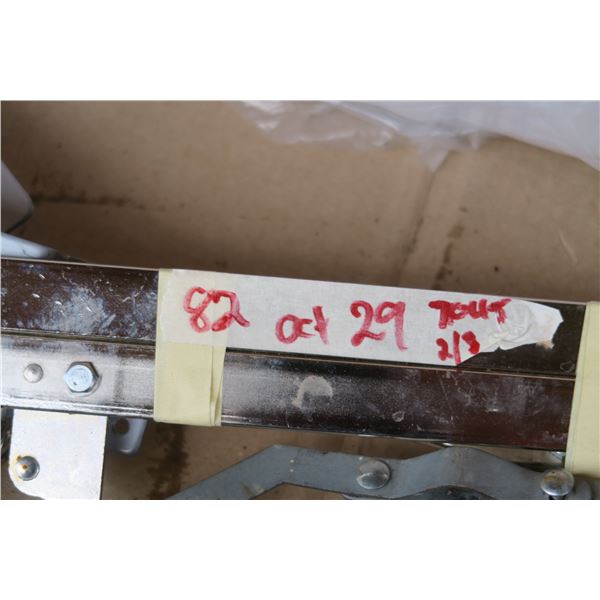 Misc lot, blind slats, heavy duty hinges, broom head