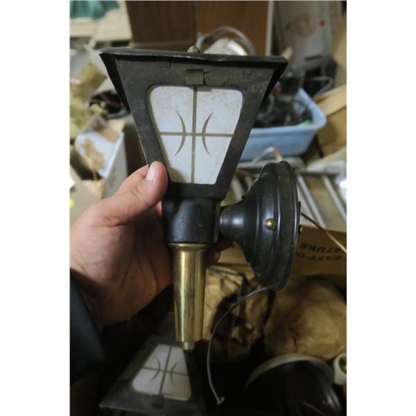 Box of outside house light fixtures, other items.