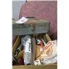Image 1 : Misc box of tools & other items. Metal tool box, painting items, hand saw ..etc