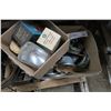 Image 1 : Misc box of electrical items, varous headlights, round fuse boxes.