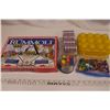 Image 1 : Rummoli, puzzle cube, poker chips, assorted game pieces, egg carrier