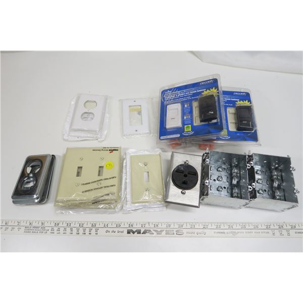 Assorted electrical, light switch covers, dimmer switches, plug covers