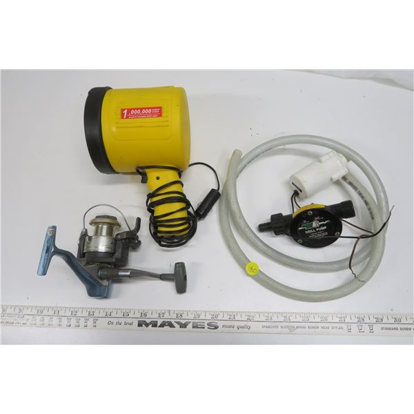 12v spotlight, fishing reel, drill pump