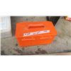 Image 1 : small orange box of fishing items.