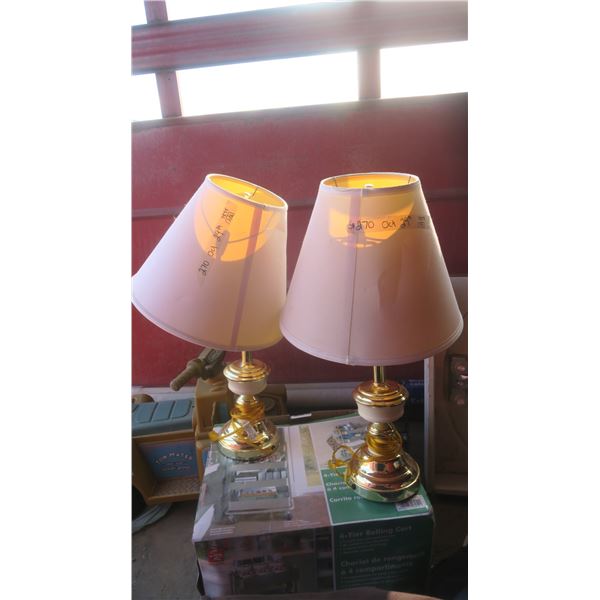 set of 2 brass & white lamps