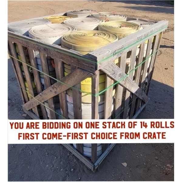 Fire Hose 1.5" I.D. (1 of 9 - stack of 14 rolls in crate #2 - rolls are about 40' to 80')