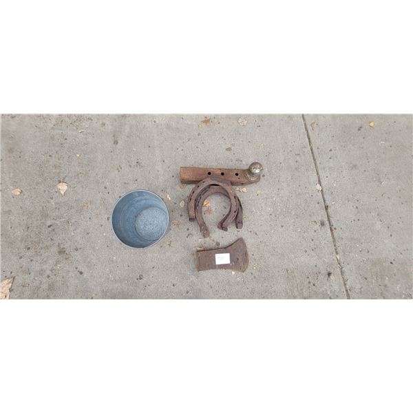 Horse Shoes, Ball Hitch 1 7/8", Axe Head, Galvanized Pail