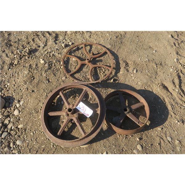 3 misc vintage metal wheels, 13",17" 18"